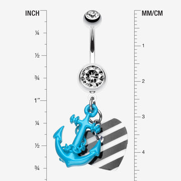 Detail View 1 of Vibrant Anchor Nautical Heart Belly Ring-Blue